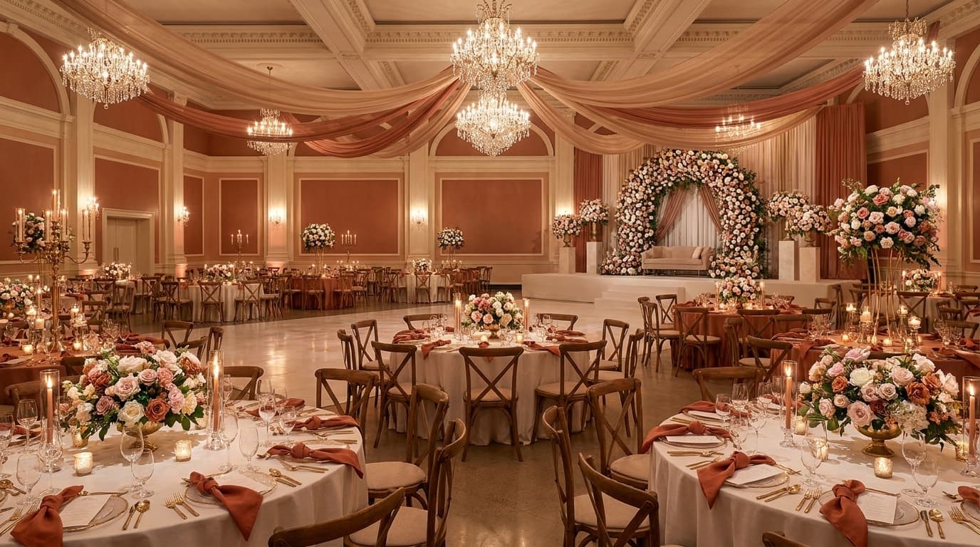 An AI-rendered wedding venue example produced on the platform